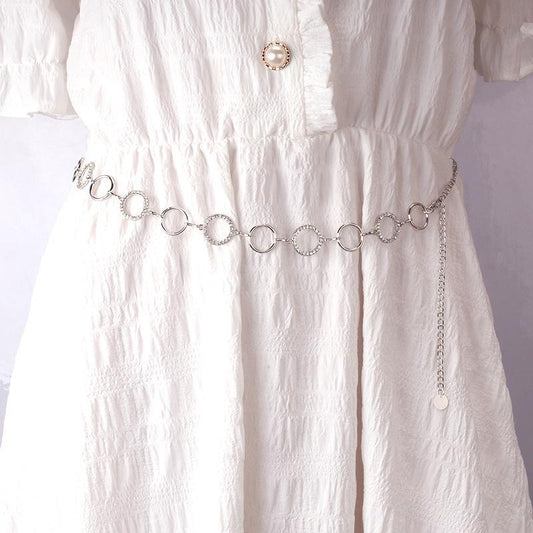 Fashionable atmosphere, versatile diamond ring, exaggerated temperament, disc pendant, personalized waist chain