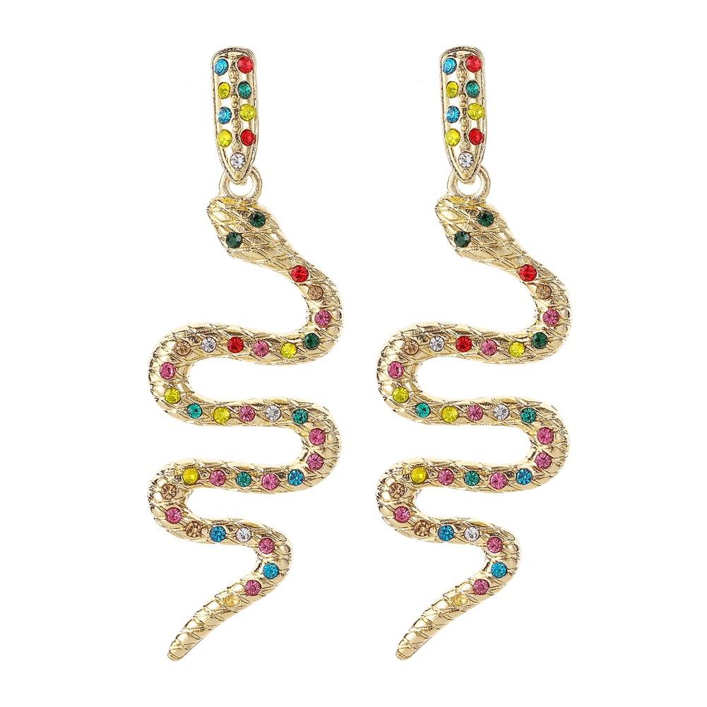 Fashion Personality Creative Ear Jewelry Curve Diamond Color Snake Earrings Earrings