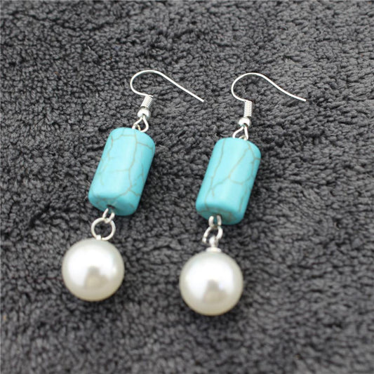 High-gloss imitation pearl earrings natural turquoise earrings star earrings with the same temperament