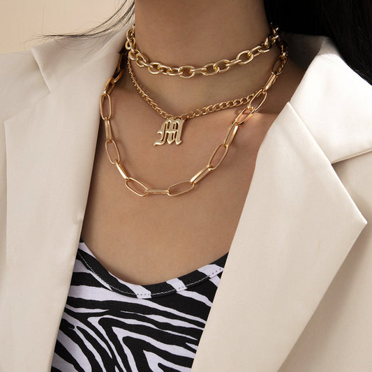 Fashion Trend Metal Accessories Alphabet Alloy Pendant Three-piece Necklace Set For Women