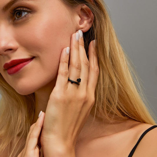 Valentine's Day Jewelry Personality Design Black Rose Ring Simple Temperament Rose Opening Index Finger Ring