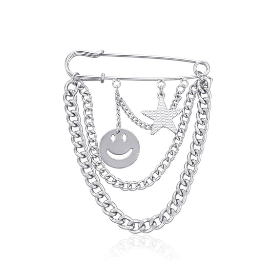 Jewelry Retro Temperament Light Luxury Suit Smiley Face Brooch Female Fashion Star Pin Accessories