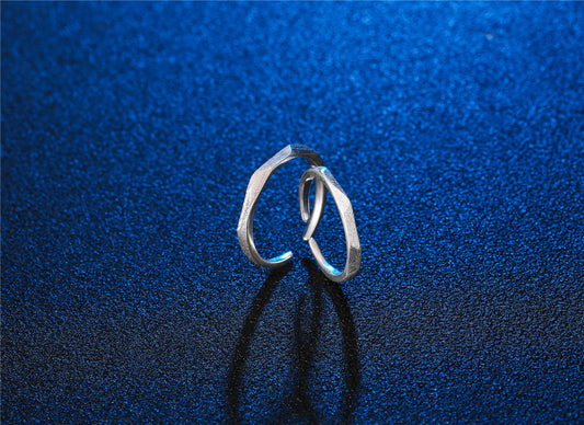 Simple geometric brushed rhombus ring opening couple men and women pair ring ring Valentine's Day ring