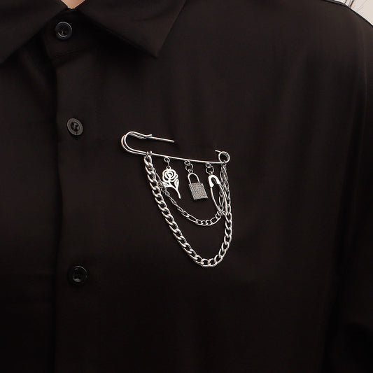 Jewelry Valentine's Day rose pendant brooch accessories female punk steel color padlock pin pendant