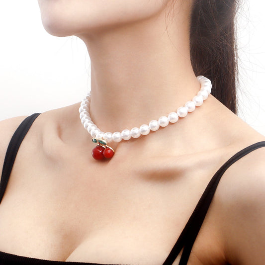Jewelry y2k acrylic big pearl exaggerated red cherry necklace female niche design choker