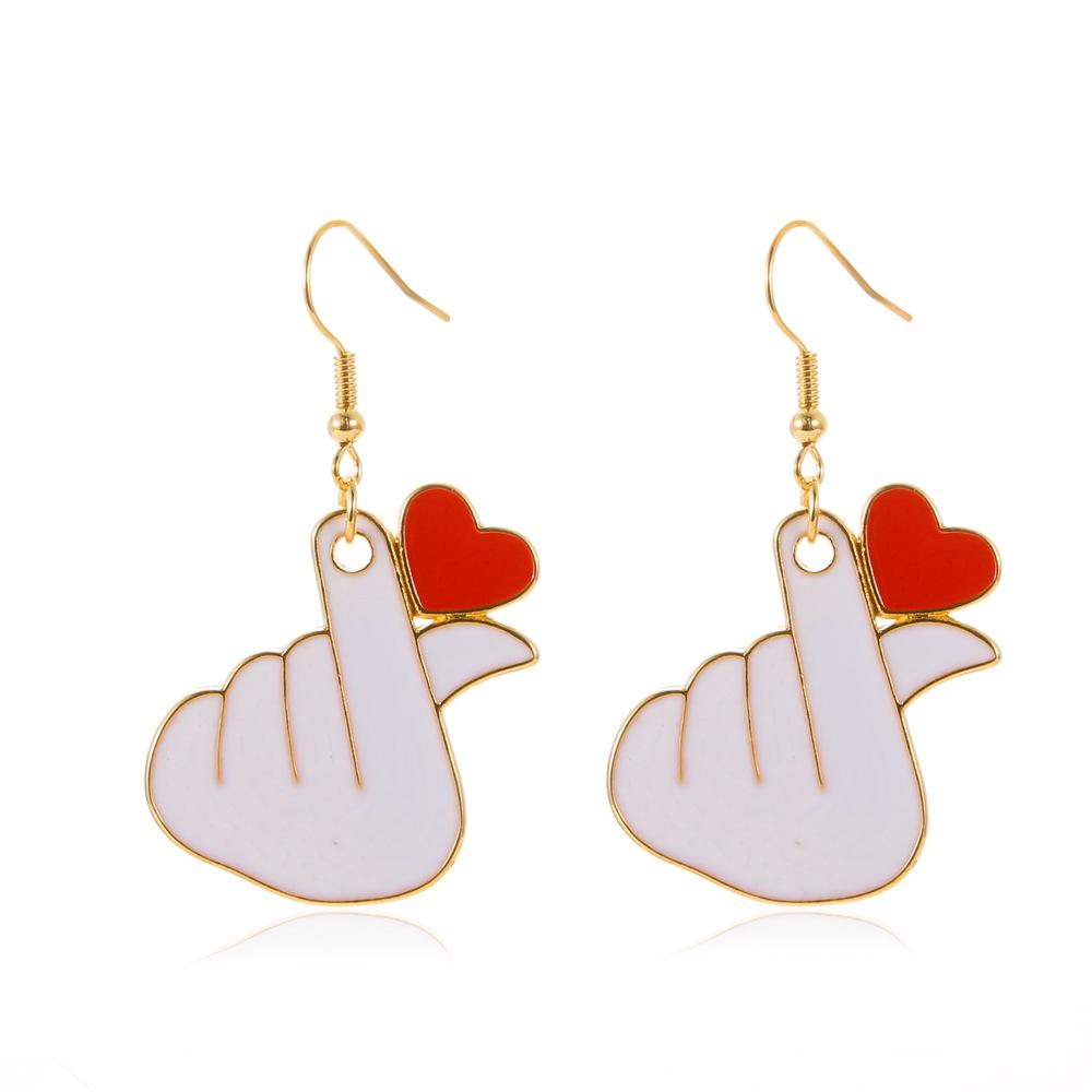 Creative personality earrings simple metal dripping oil red heart-shaped earrings creative cute earrings female
