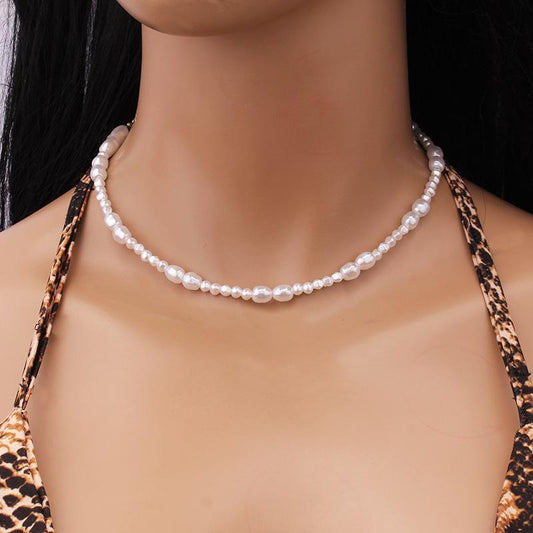 Simple French Plain Chain Irregular Baroque Freshwater Pearl Temperament Retro Simple High Sense Necklace Clavicle Chain
