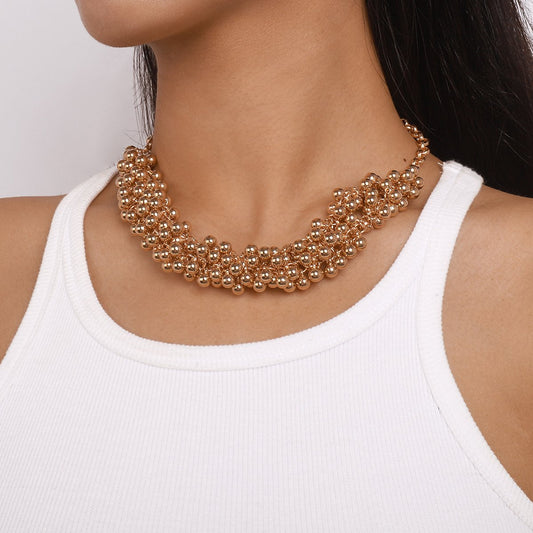 N1385 Exaggerated Punk Hip Hop Necklace CCB Small Gold Bead Short Necklace Popular Retro Street Style Necklace