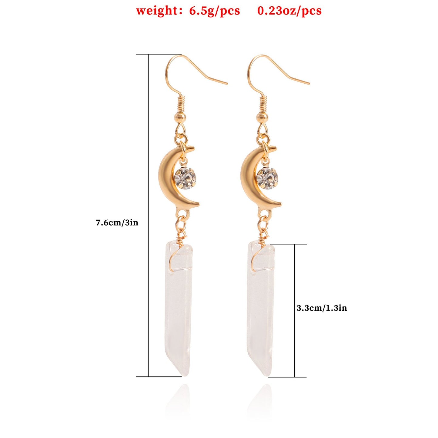Jewelry punk long tassel transparent white crystal crescent pendant earrings female ins high-end sense