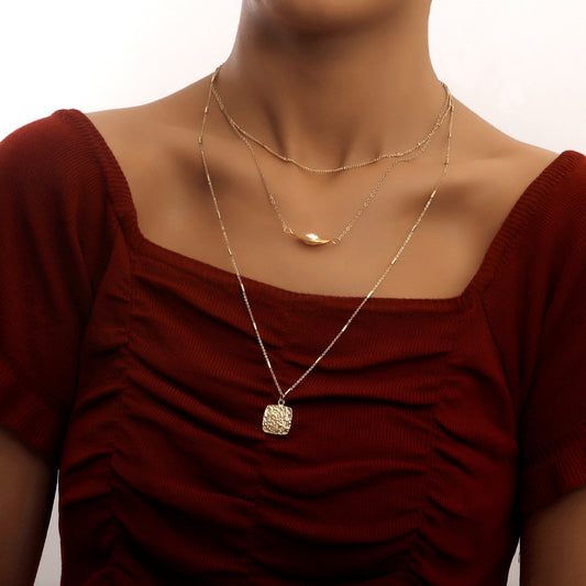 Jewelry ins multi-layer spider web pearl square pendant necklace female Xiaoxiang trend necklace