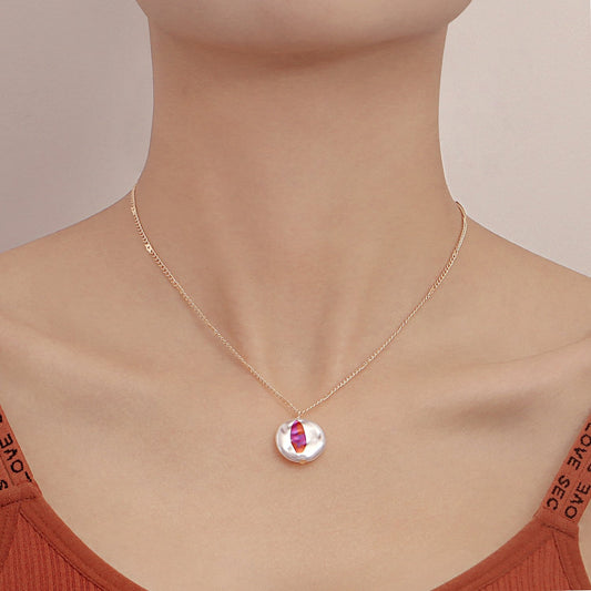 Jewelry ins imitation mother-of-pearl pendant necklace sweater chain indifferent niche design necklace