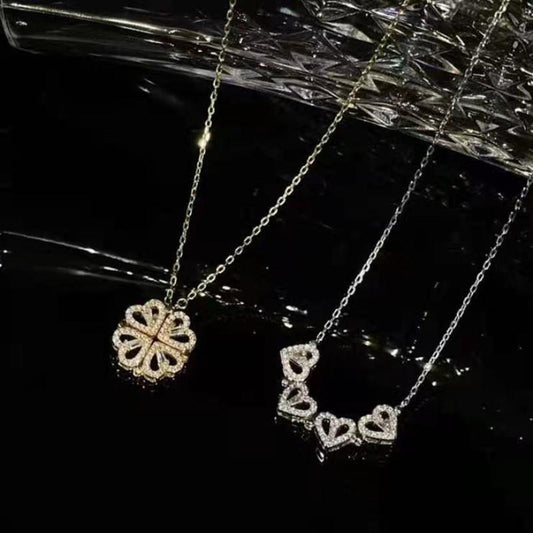 Net red hot style can be disassembled and deformed four-leaf clover necklace female one more wearing zircon small heart short collarbone chain female
