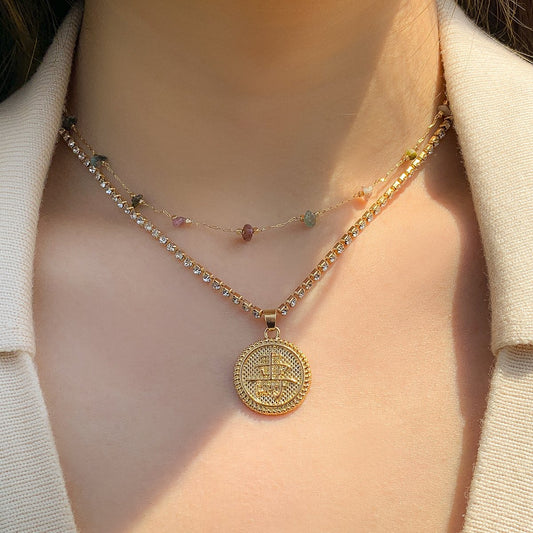 Jewelry Retro Claw Chain Pendant Necklace Ethnic Irregular Gravel Double-layer Chinese Character Necklace Female
