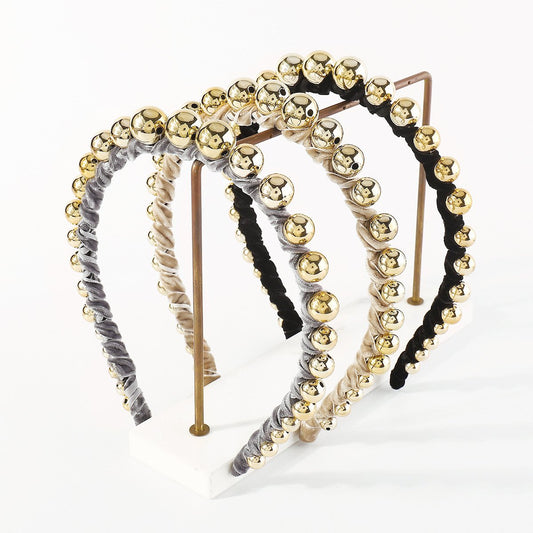 F4875 Simple and niche personality velvet hand-wound headband CCB gold beads sweet and cool girl headband