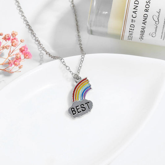 Rainbow Cloud Mosaic Necklace Set Simple Rainbow Pendant Clavicle Chain Necklace Jewelry