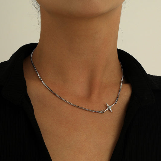 Jewelry Fashion Simple Box Chain Necklace Female Punk Trendy Diamond Cross Star Pendant