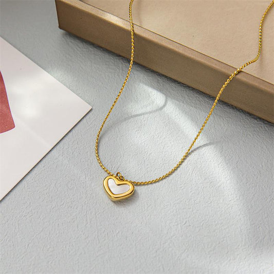 Titanium steel niche design simple love peach heart heart-shaped mother-of-pearl necklace white shell pendant light luxury luxury sense