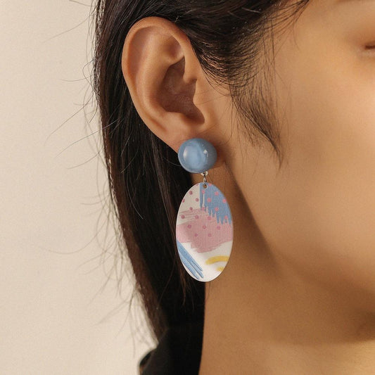 Ins small fresh and sweet oil painting grid earrings cute sweet acrylic earrings fashion color matching jewelry