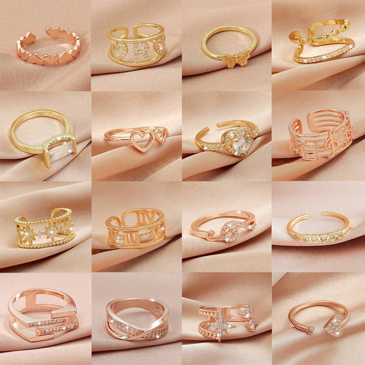 Ins cold zircon opening love ring super fairy fashion star letter hollow index finger ring net red