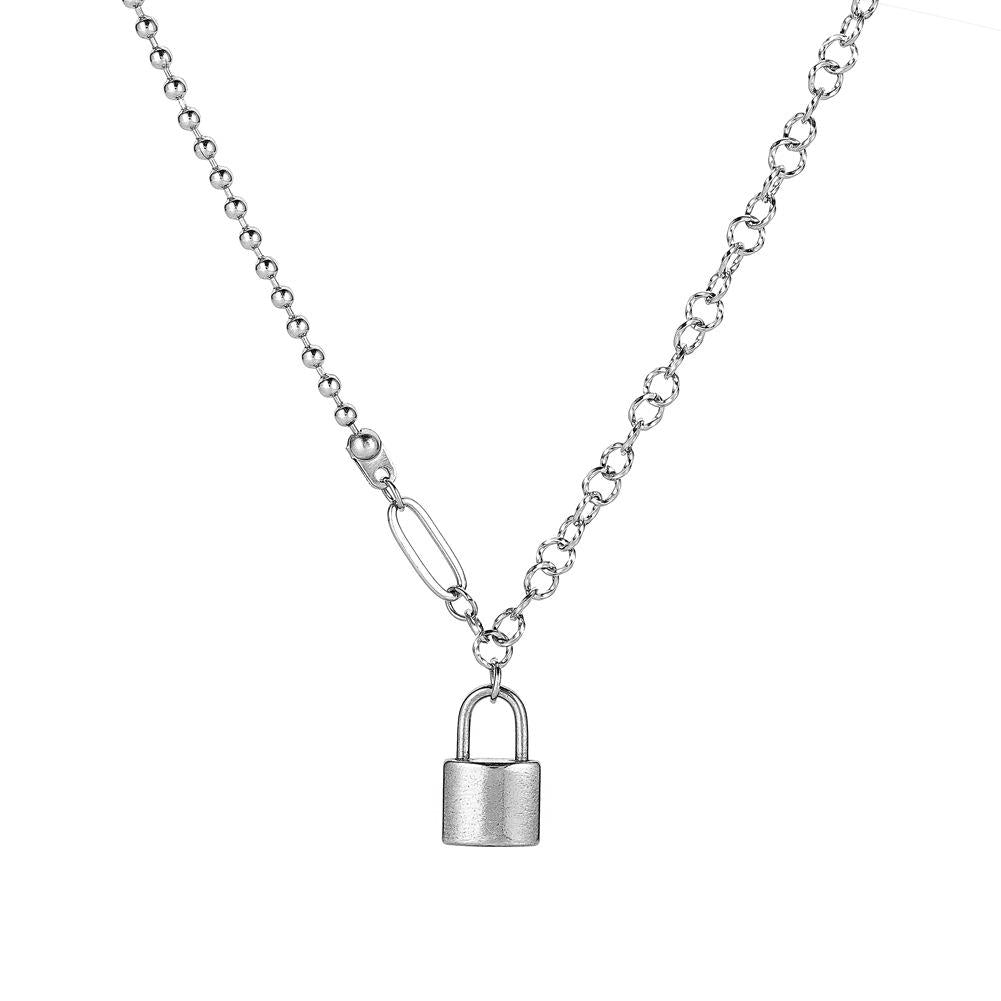Stylish Design Sense Simple Short Stitching Cold Stainless Steel Lock Necklace