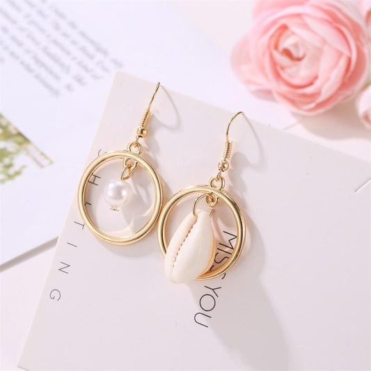 ins ocean conch earrings personality asymmetrical round pearl shell earrings fashion beach accessories