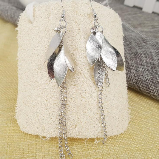 Long Tassel Earhook Table Leaf Earrings Earrings Creative Alloy Earrings With Diamond Earrings