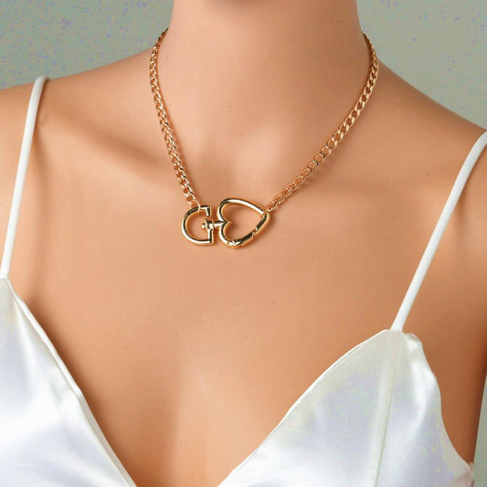 Vintage Fashion Copper Pendant Necklace Simple Heart Lock Necklace Women Accessories