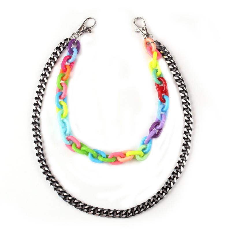 Colorful acrylic jewelry metal black chain hip-hop men and women series double-layer pants chain