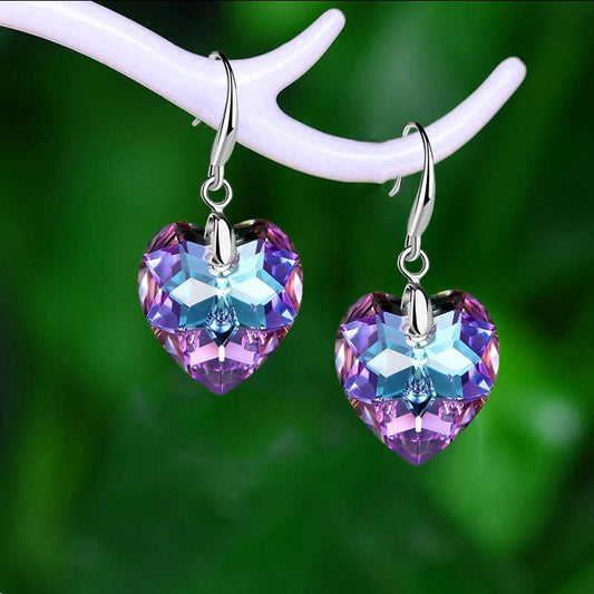 Ocean Star Love Pendant Earrings Female Crystal Tourmaline Earrings Peach Heart Rhinestone Earrings Gift