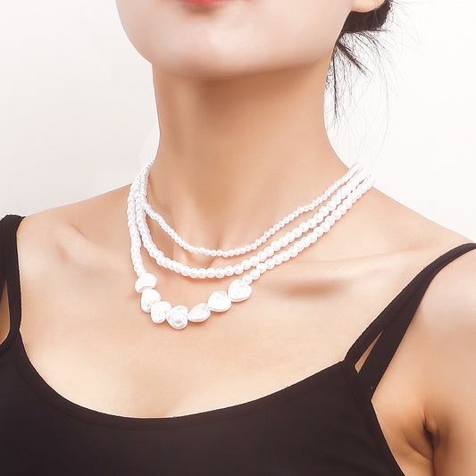 Jewelry multi-layer bright baroque imitation heart-shaped pearl necklace pendant women's cold sweater chain
