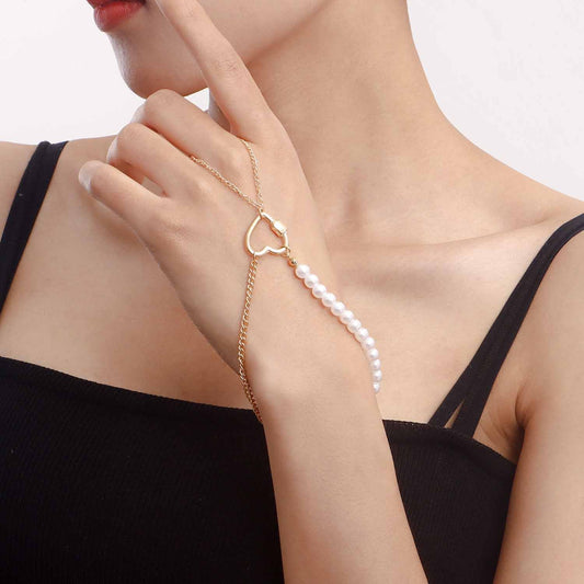 Explosive ins punk love imitation pearl bracelet exaggerated personality metal finger chain bracelet for women