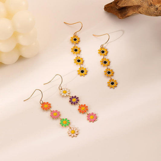 Niche small fresh personality literary retro all-match fashion ladies small daisy flower color earrings earrings