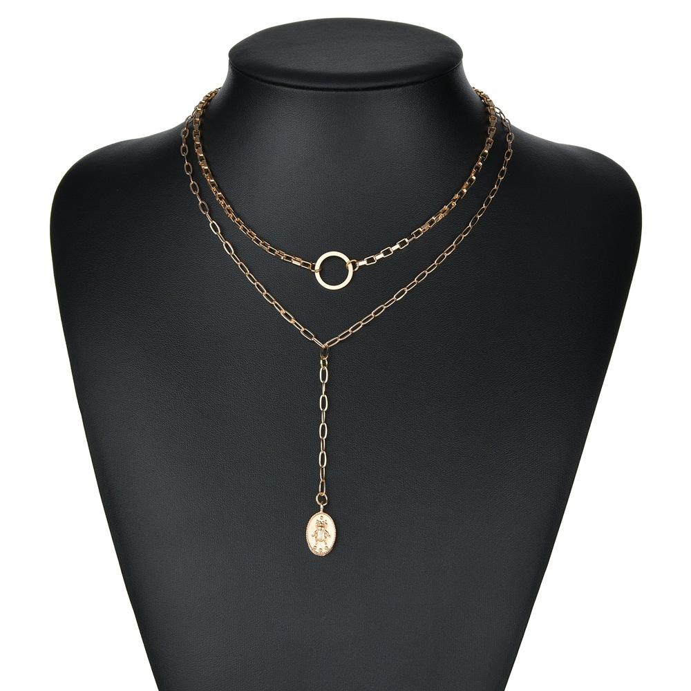 Vintage Alloy Beetle Pendant Necklace Accessories Fashion Double Layer Necklace Jewelry