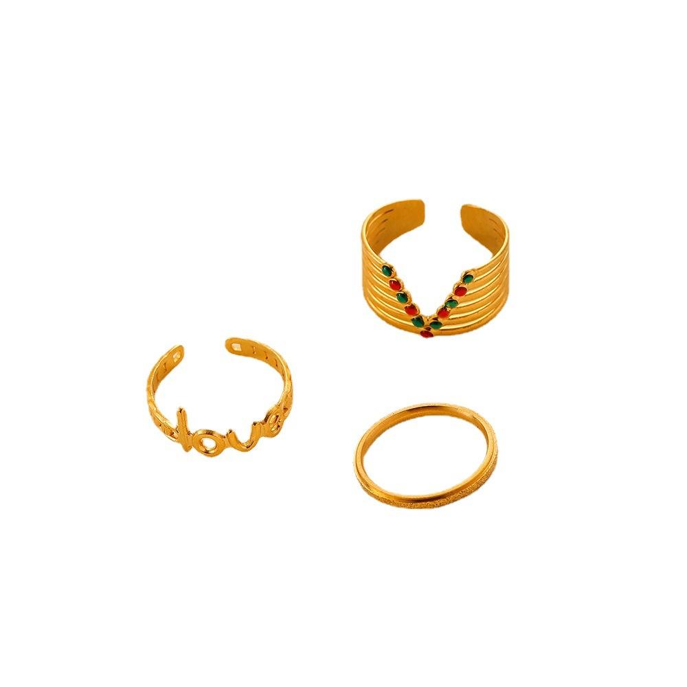 Fashion Simple Versatile Ladies Stainless Steel Opening LoveV Oil Drop Set Ring