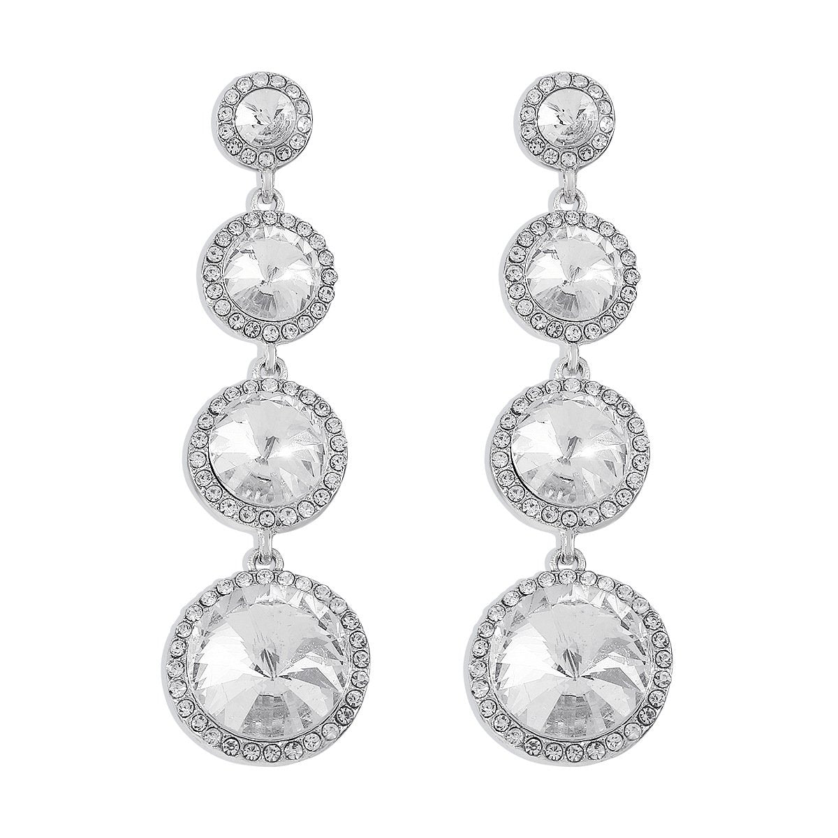 E156 Niche Light Luxury Palace Earrings Round Rhinestone Temperament Earrings Dinner Party Long Exaggerated Earrings Women