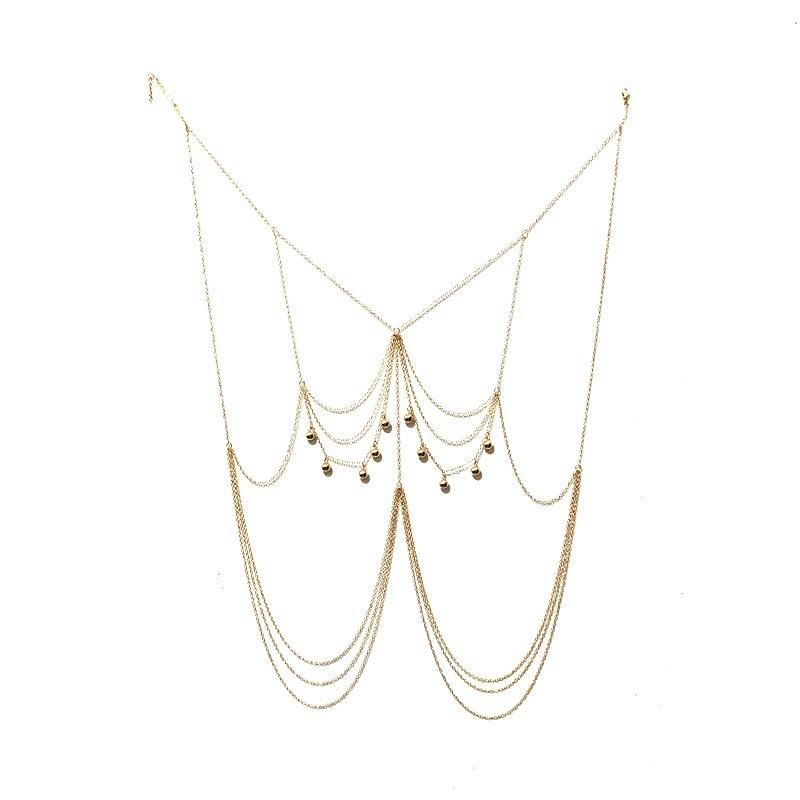 Multilayer Tassel Chest Chain Fashion Water Drop Ball Bead Waist Chain Sexy Beach Bikini Body Chain Women