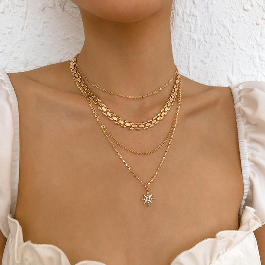 N9866 jewelry personality exaggerated octagonal star necklace geometric fashion multi-layered clavicle chain women