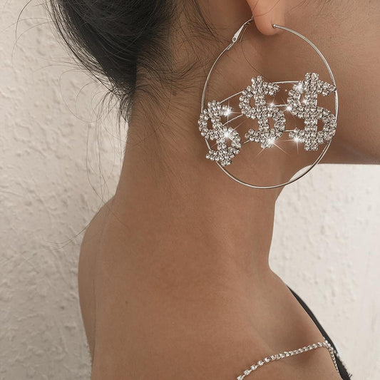E152 Temperament and fashion earrings full of diamonds and dollar symbols trendy earrings design exaggerated new earrings