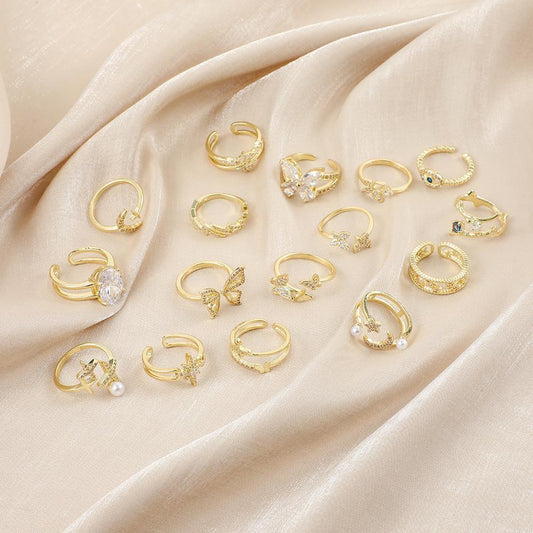 Versatile personality opening copper micro-inlaid zircon ring star moon butterfly shooting star simple retro style