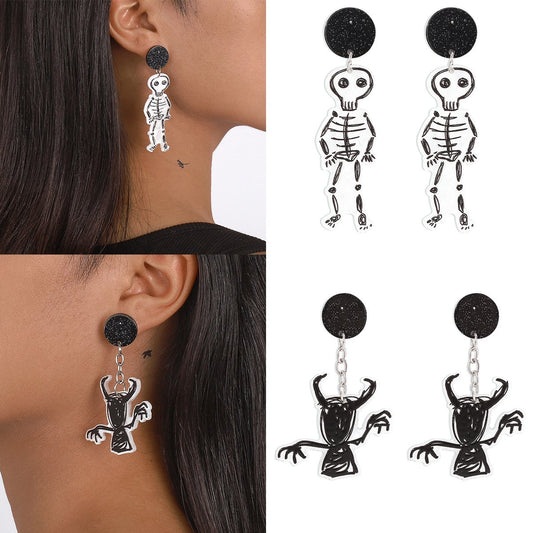 E9981 Exaggerated Halloween Skeleton Little Ghost Spider Earrings Personality Dark Plate Earrings