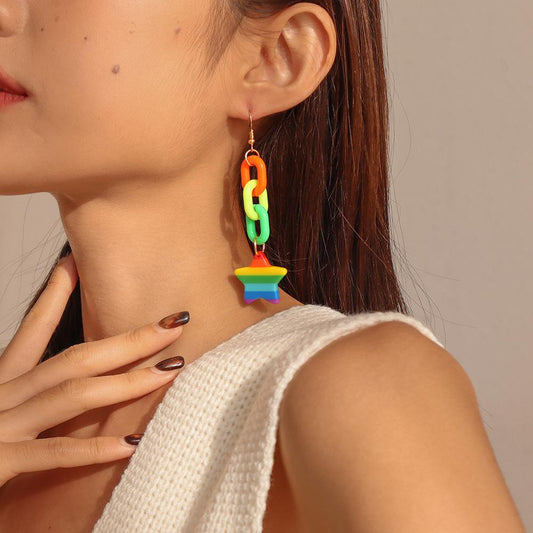 E1214 Jewelry Fashion Acrylic Long Earrings Candy Color Elegant Heart Star Earrings