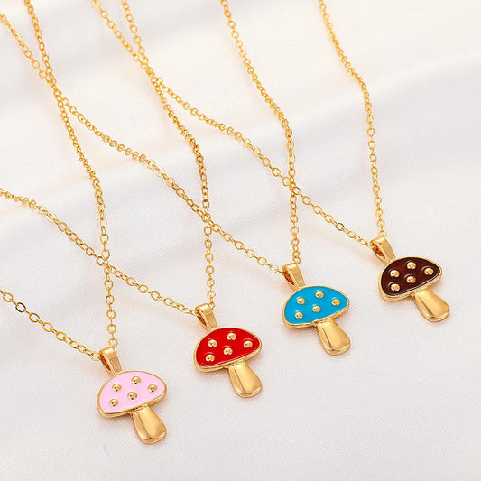 Internet celebrity ins alloy color drop oil mushroom necklace fashion temperament simple necklace female