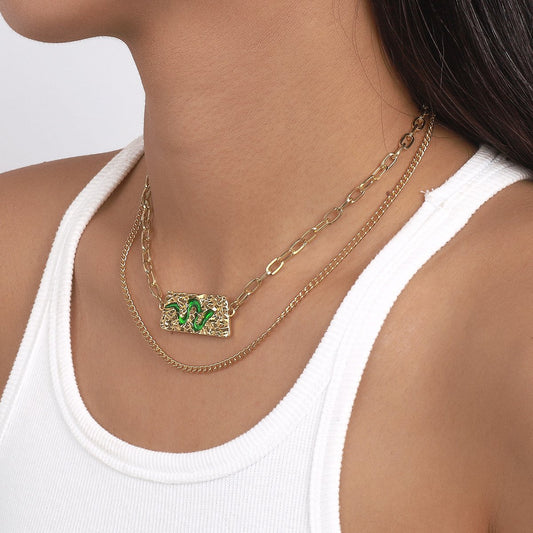 N146 Jewelry Double Layered Wearing Personality Snake Element Necklace Exaggerated Hip Hop Punk Necklace