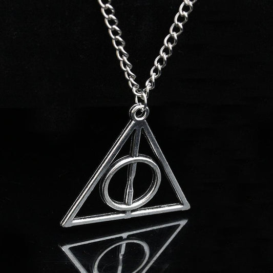 Harry Potter Necklace Luna Deathly Hallows Triangle Circle Pendant Vintage Choker Sweater Chain