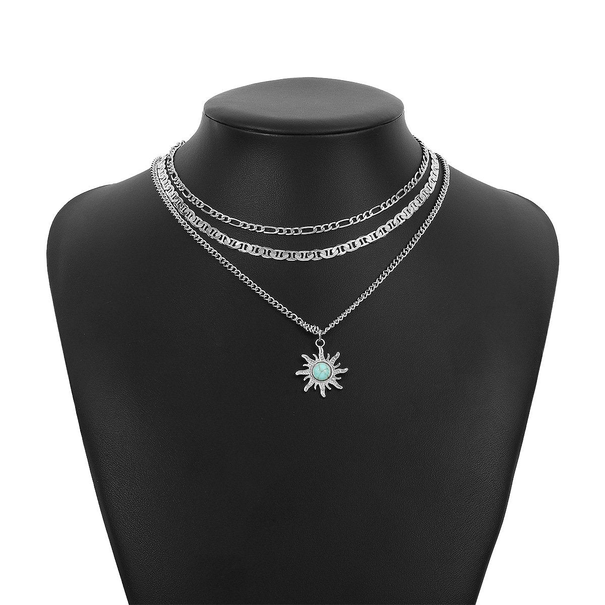 N1276 Turquoise Sunflower Fashion Necklace Niche Chain Stacked Retro Necklace Light Luxury Necklace