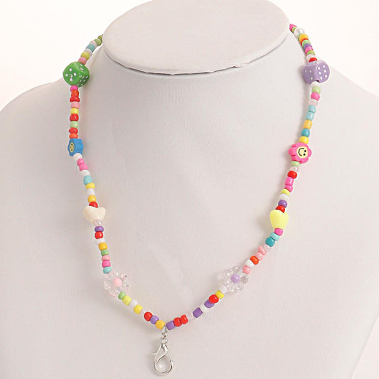 Jewelry Contrasting Color Rice Beads Beaded Necklace Female Bohemian Elastic Rope Handwoven DIY Necklace