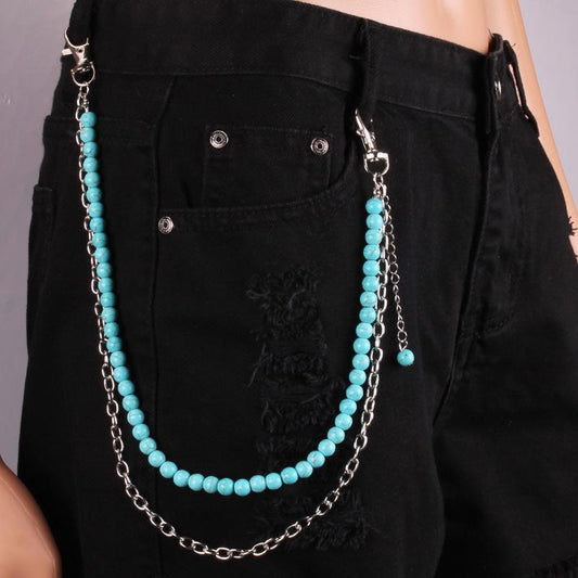 Jewelry natural blue turquoise hip-hop pants chain bouncing disco trend personality fashion jewelry
