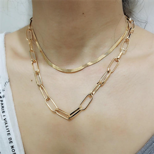 Necklace Gold Plated Snake Chain Copper Double Layer Necklace Women Necklace Jewelry
