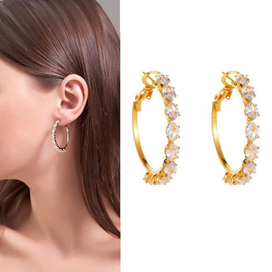 Ins inlaid crystal round earrings female personality temperament hollow simple geometric earrings net red earrings tide