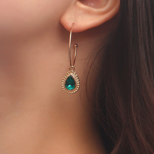 Jewelry ins trend C-shaped large ring imitation green agate pendant earrings female fashion temperament earrings